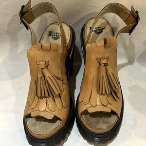 Dr. Martens Seraphina Slingback Tassel Platform Tan Leather Size 8
